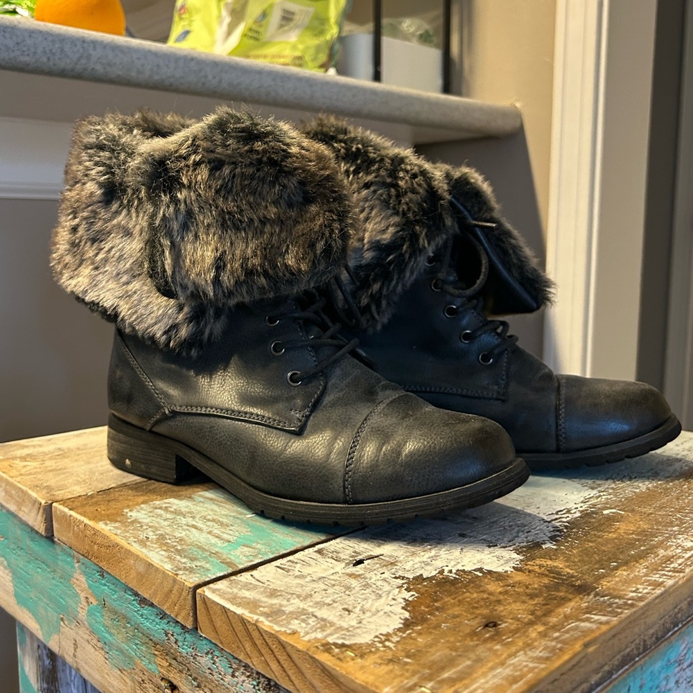 Bucco fur fold over grey booties